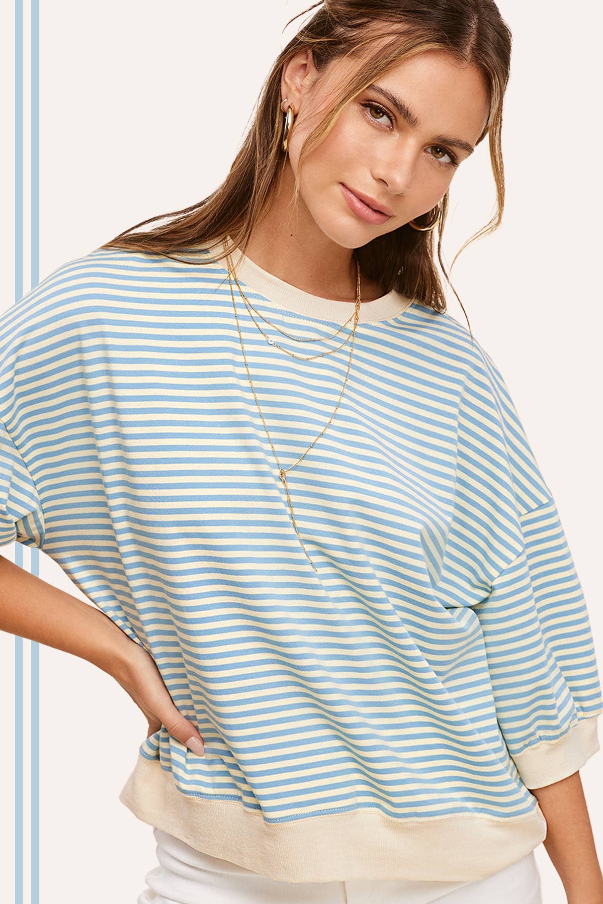 Shits Women’s Loose Fit Striped Short Sleeve Crew Neckline Top MCT7688