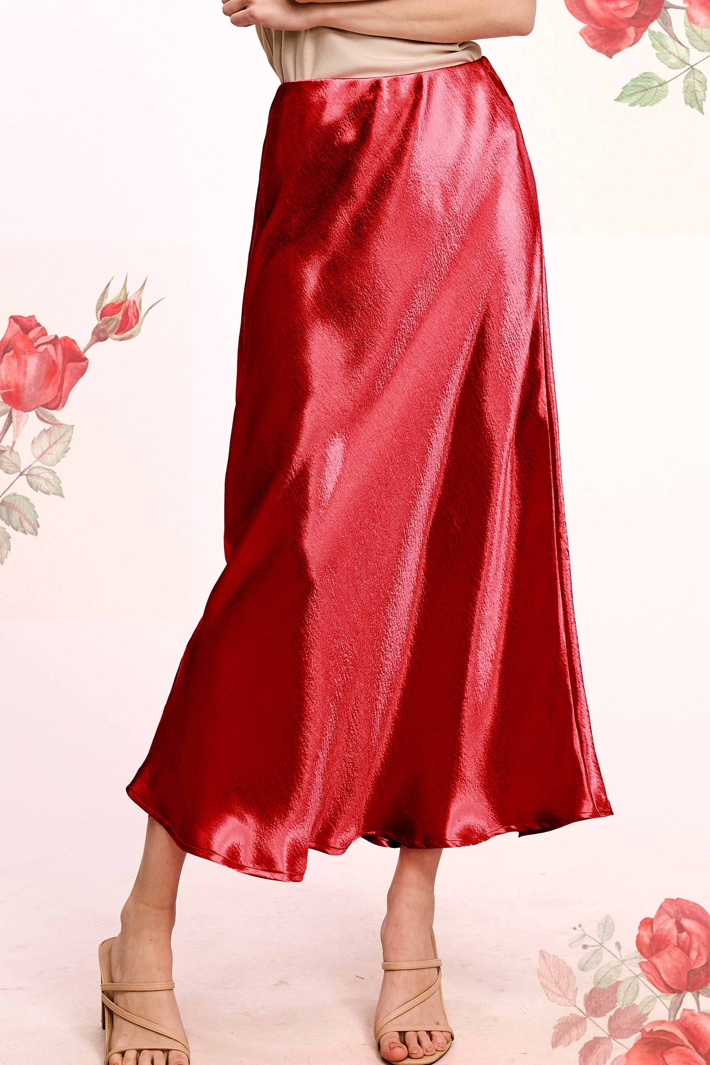 JDP4232-Dressy Satin Long Panel Silhouette Skirt