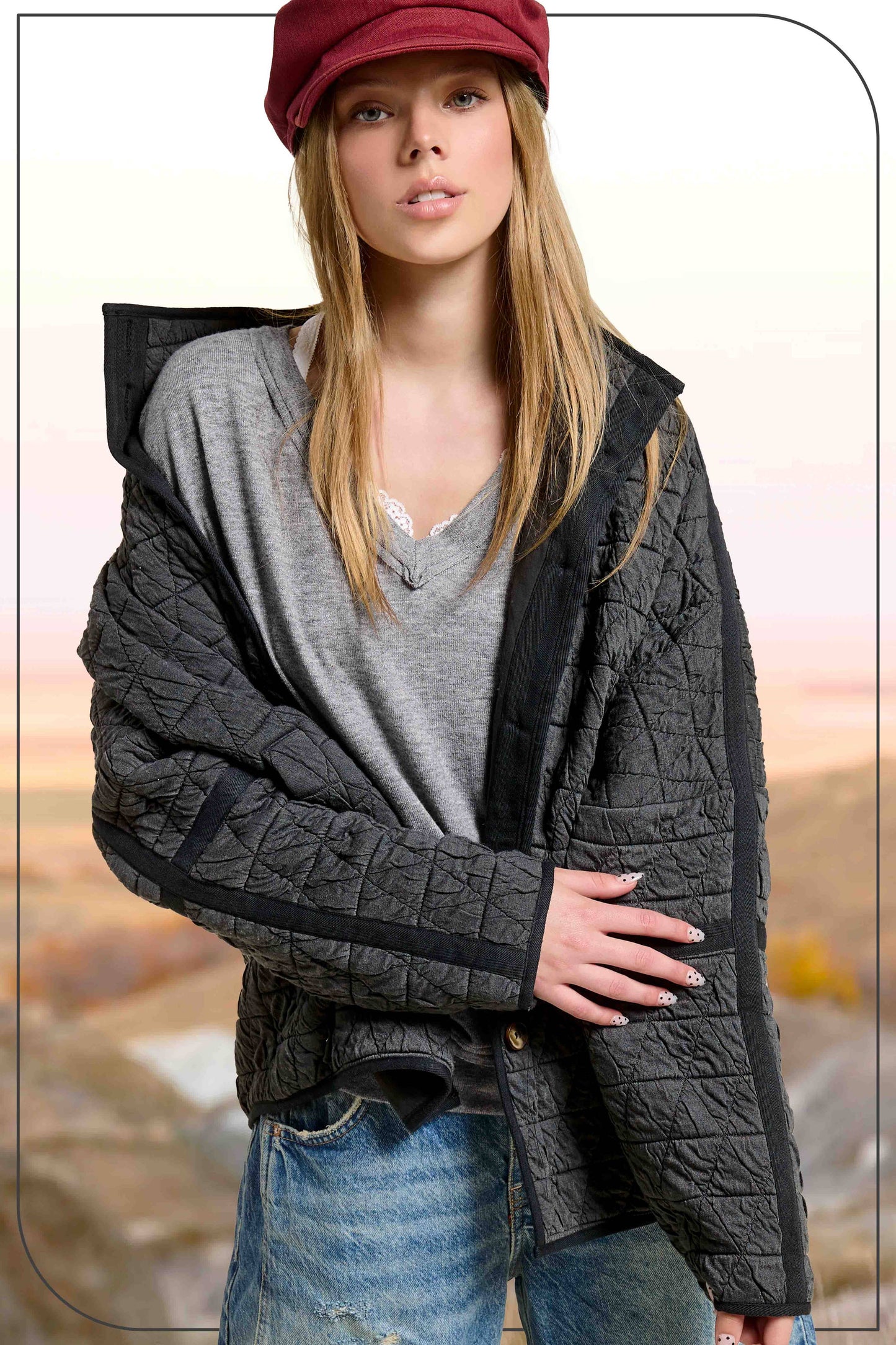 Outerwear Women’s Oversized Soft Quilted Button Down Jacket JKT1787