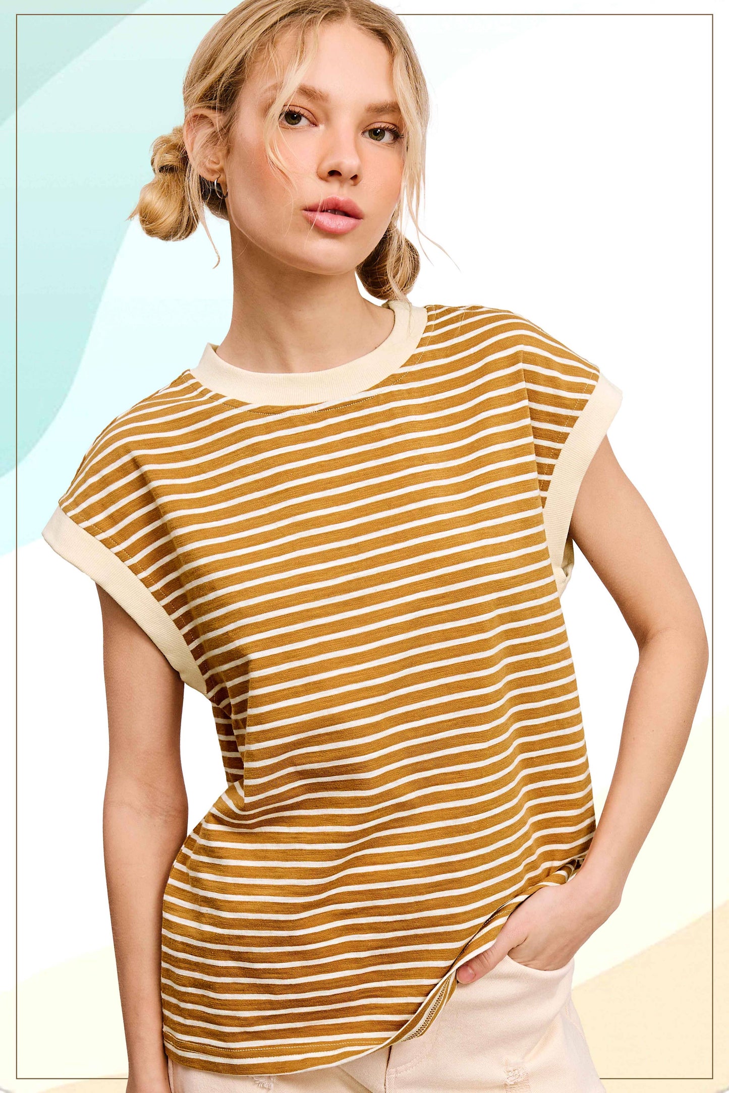 JDT7710 Shirts Women’s Nautical Cap Sleeve Striped Top 4th of july