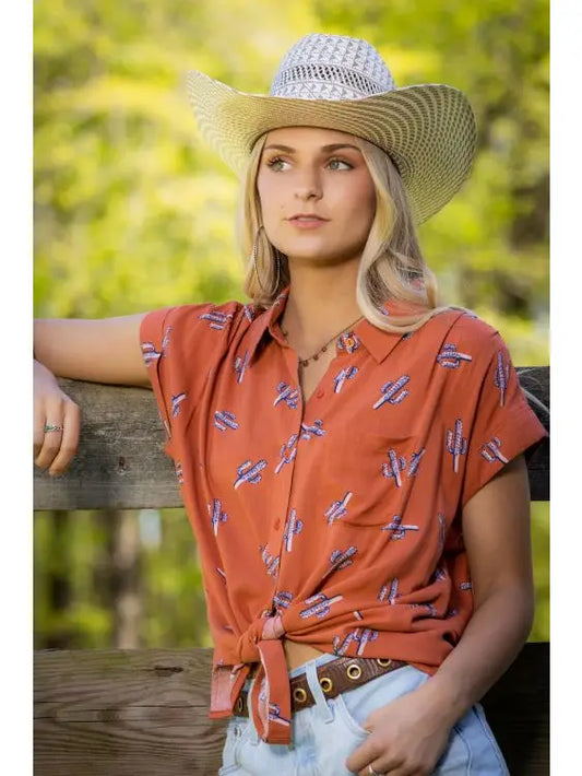 Shirts Women’s Short Sleeve Button Saguaro Sunset CRW743K