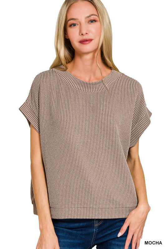 Raised Rib Cap Sleeve Top 8616Y