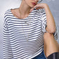 HDT7723-Striped Semi Crop Top women’s shirt with 3/4 Bell Sleeves