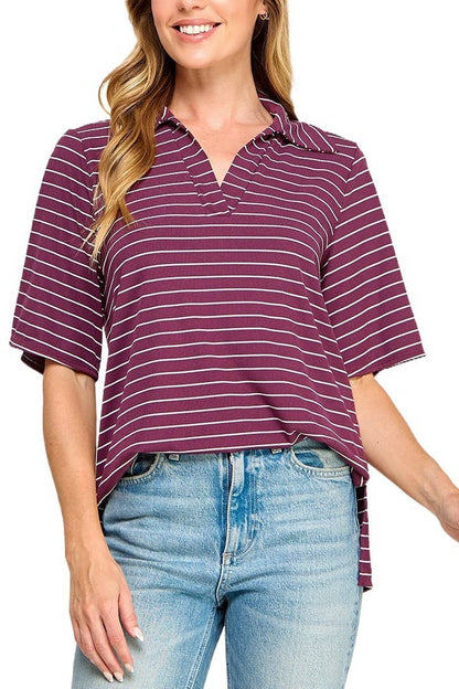 T4019 Stripe Collared Top