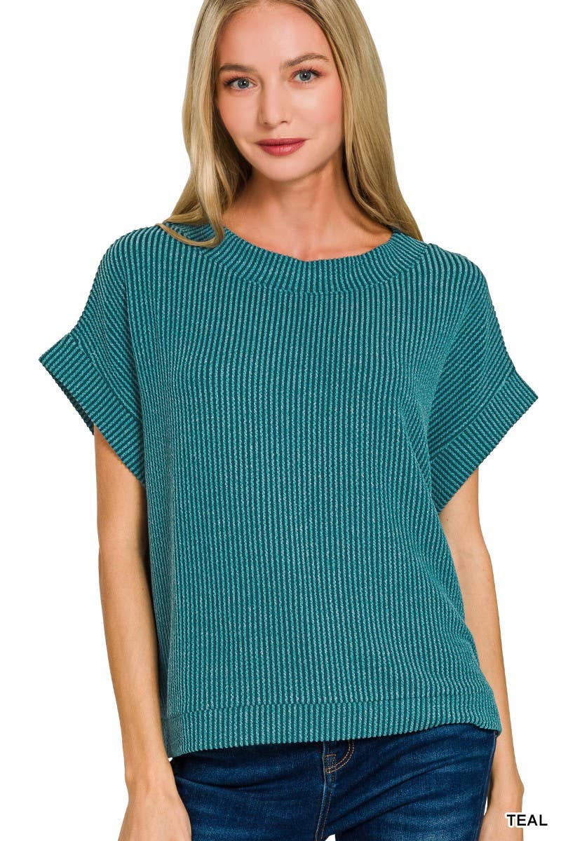 Raised Rib Cap Sleeve Top 8616Y