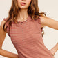 HCT7692-Stretchy Brushed Ruffle Sleeve Stripe Tank Top