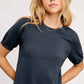 Soft Short Puffy Sleeve Basic Stretchy Knit Top MCS3600
