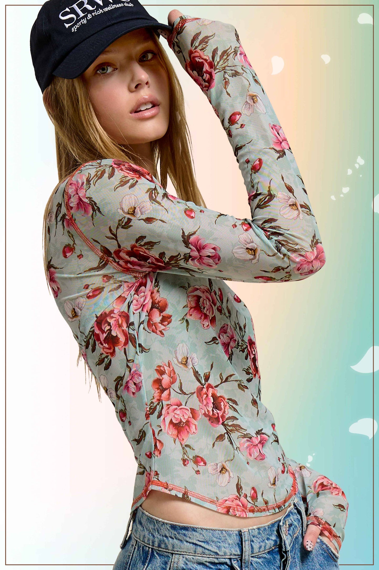 JDT7714-Semi Sheer Crew Neck Long Sleeve Mesh Layering Top