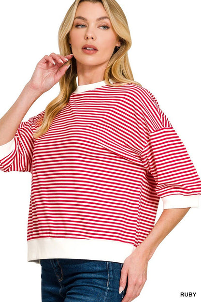 Striped Contrast Trim Banded Bottom Top
