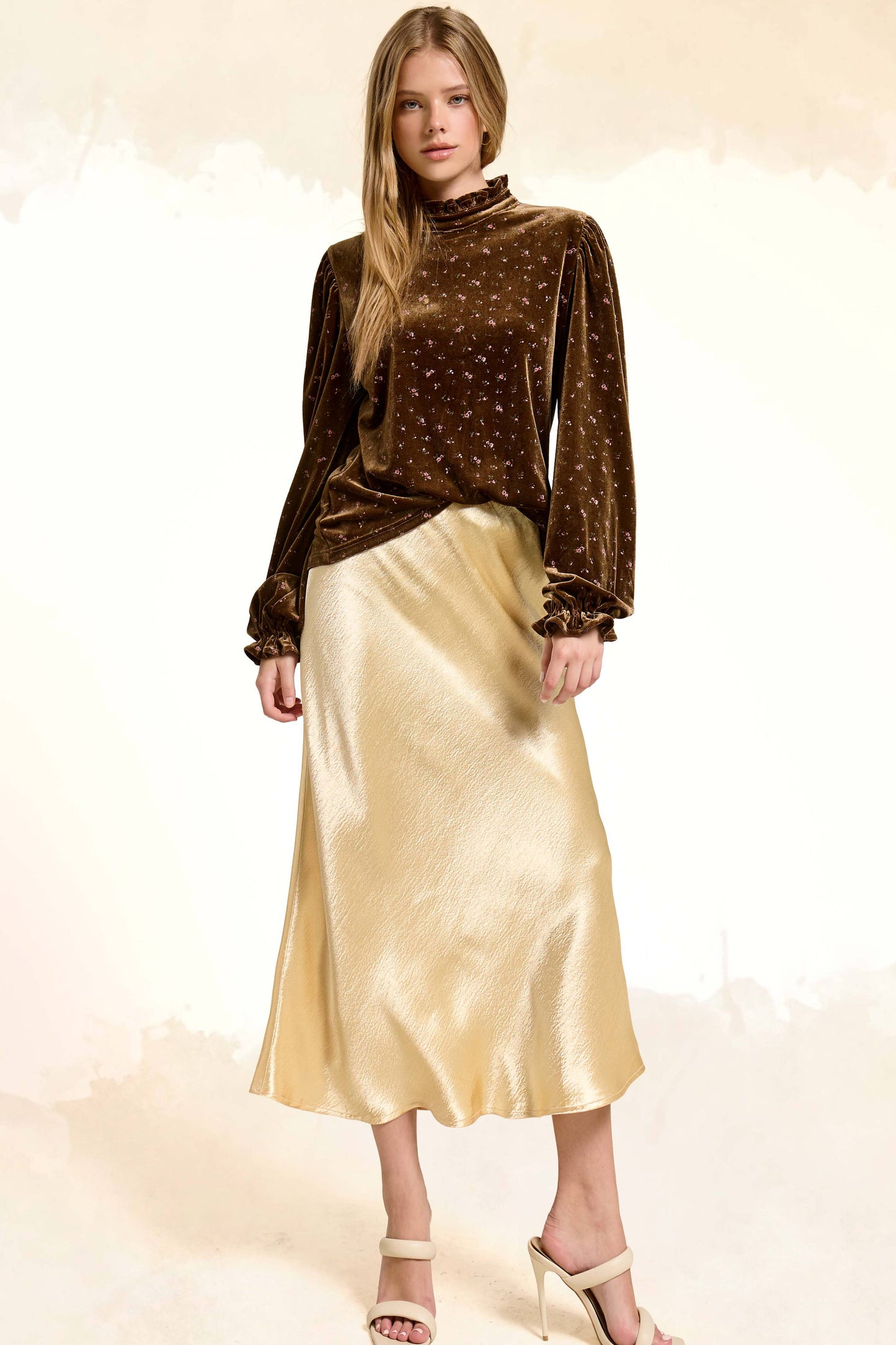 JDP4232-Dressy Satin Long Panel Silhouette Skirt