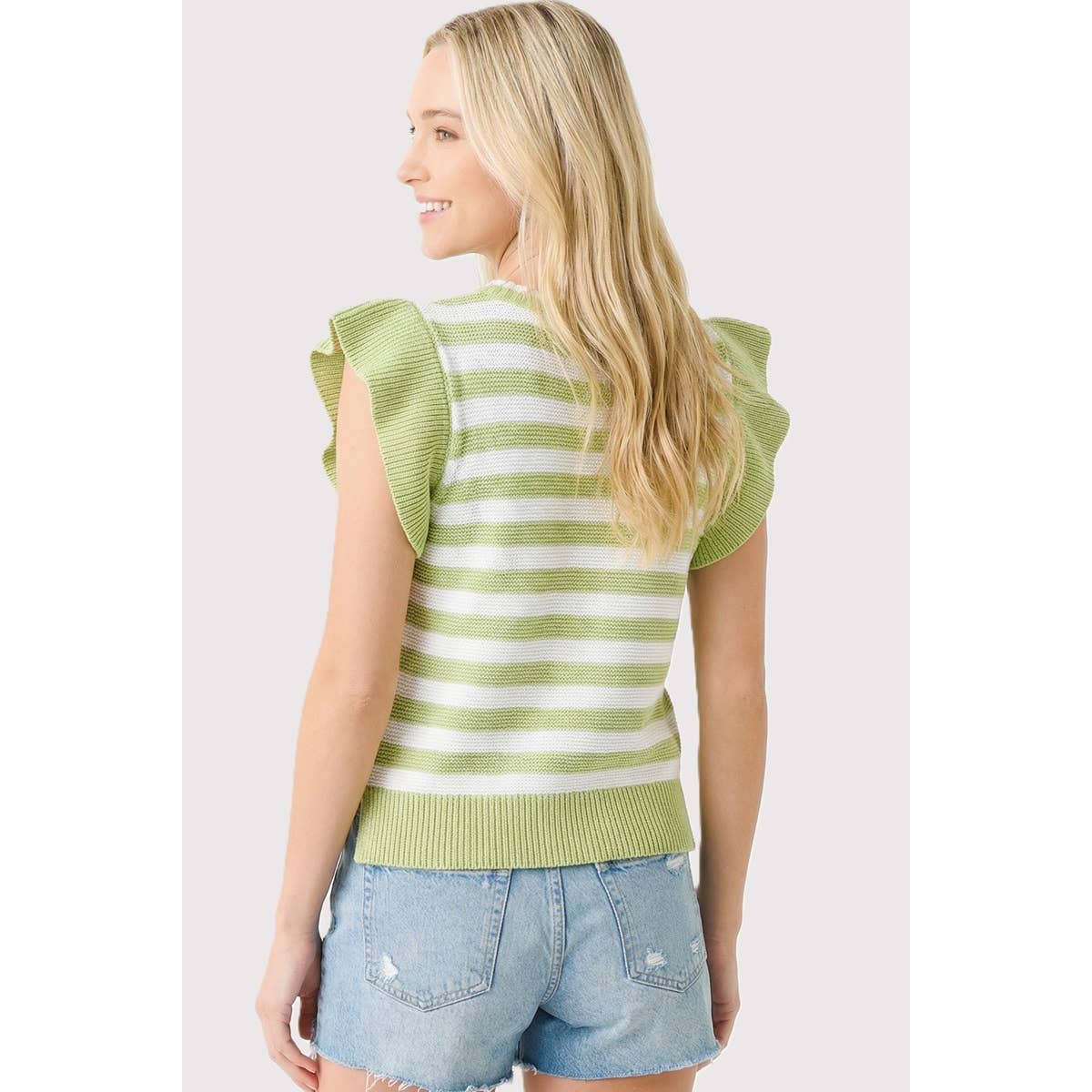 Outerwear Women’s STRIPED RUFFLE SLEEVE SWEATER 55950