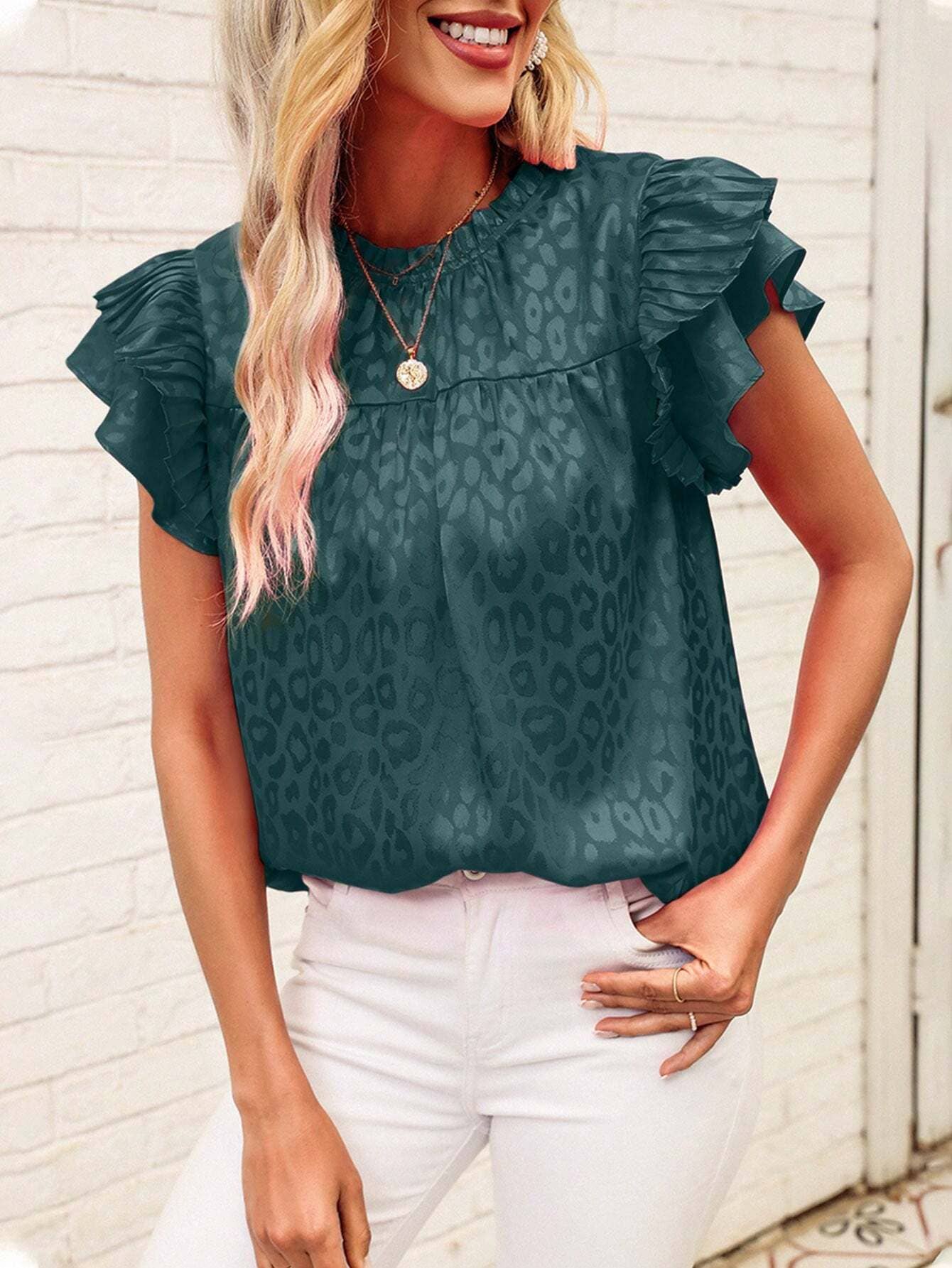 Shirts Women’s Polka Dot Ruffle Blouse RCWJ04176