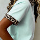 Shirts Women’s Leopard Trim Striped Button-Down Short Sleeve Shirt P-419