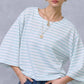 HDT7723-Striped Semi Crop Top women’s shirt with 3/4 Bell Sleeves