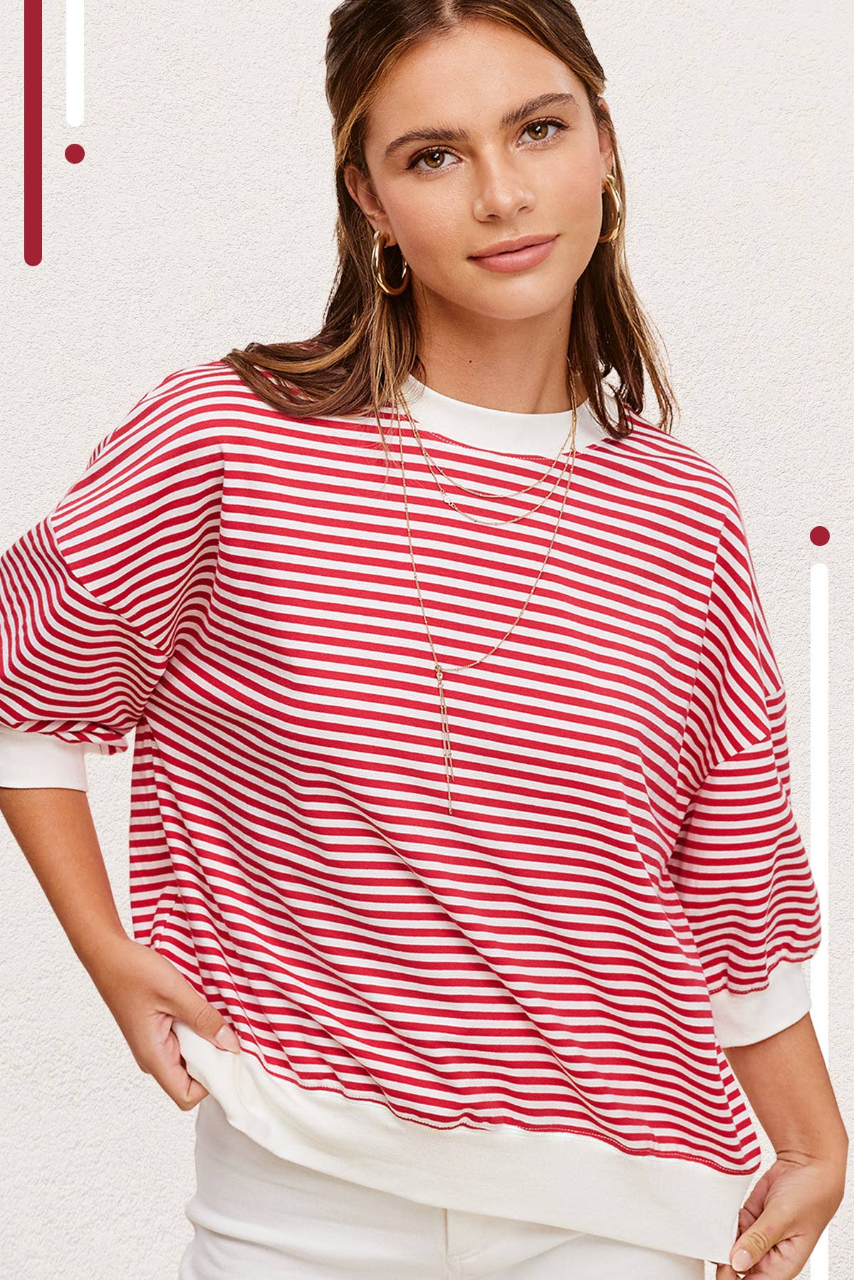 Shits Women’s Loose Fit Striped Short Sleeve Crew Neckline Top MCT7688