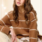 Outerwear Loose Fit Stripe Long Sleeve Crewneck Sweater HCS3553
