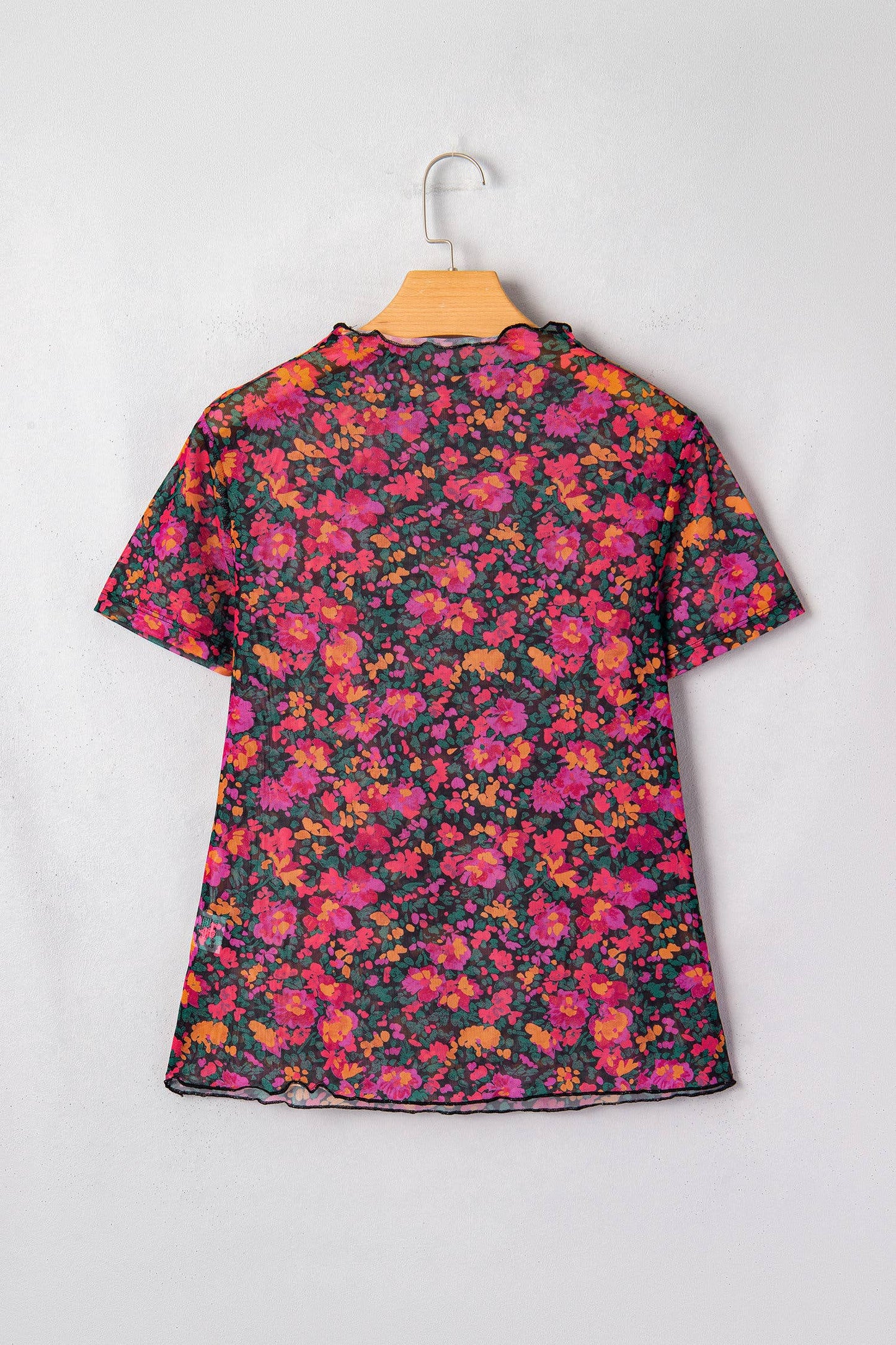 Shirts Women’s Floral Western Mesh Mock Neck Sheer Slim Fit Blouse P1015