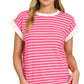 3534 Contrast Trim Cap Sleeve Stripe Tee CT-3543Y