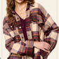 Outerwear Loose Fit Plaid Button Down Shacket with  Pockets JKT1797