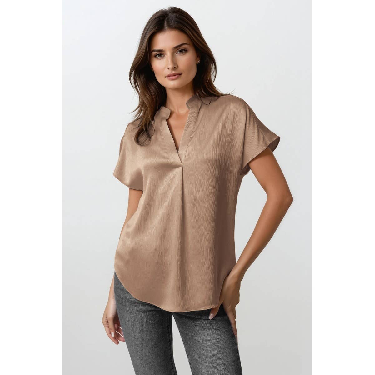 Drop Shoulder Blouse In Crinkle Satin