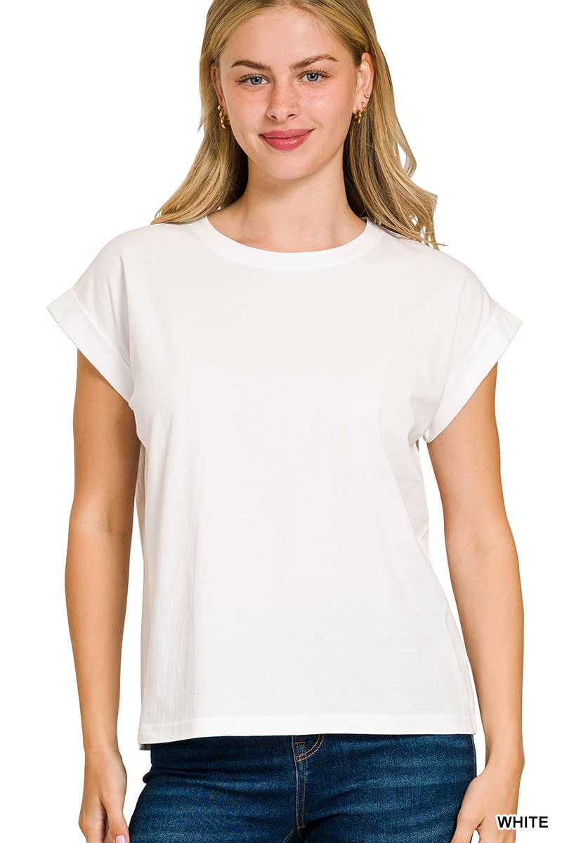 3381 Round Neck Folded Short Sleeve T-shirt CT3381Y