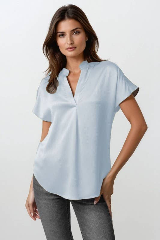 Drop Shoulder Blouse In Crinkle Satin