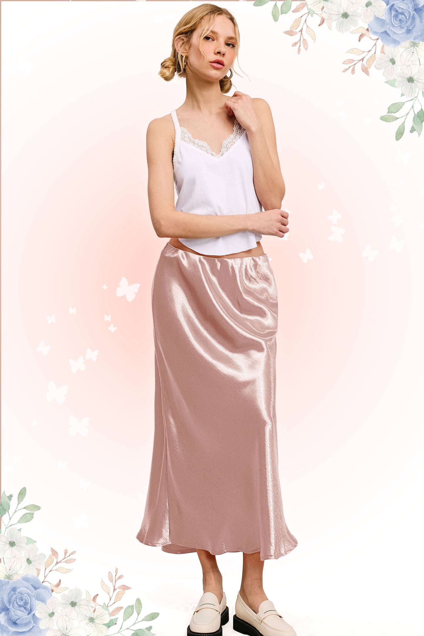JDP4232-Dressy Satin Long Panel Silhouette Skirt