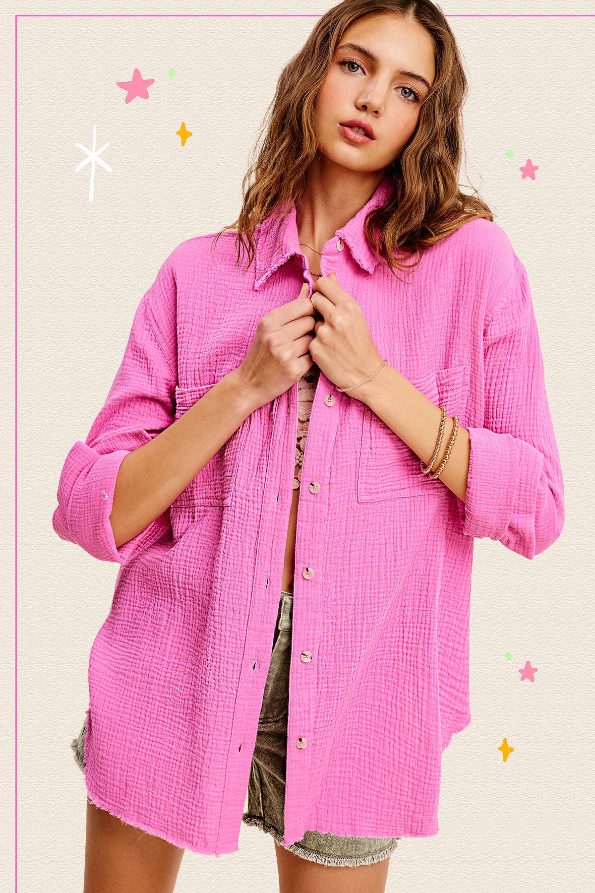 Shirts  Crinkled Gauze Button Down Shirts SRT7448