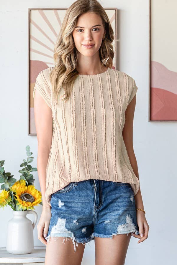 5948 Solid Textured Cap Sleeve Pullover Blouse 11D-T5948