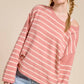 MCS3588-Striped Round Neck Loose Fit Long Sleeve Sweater