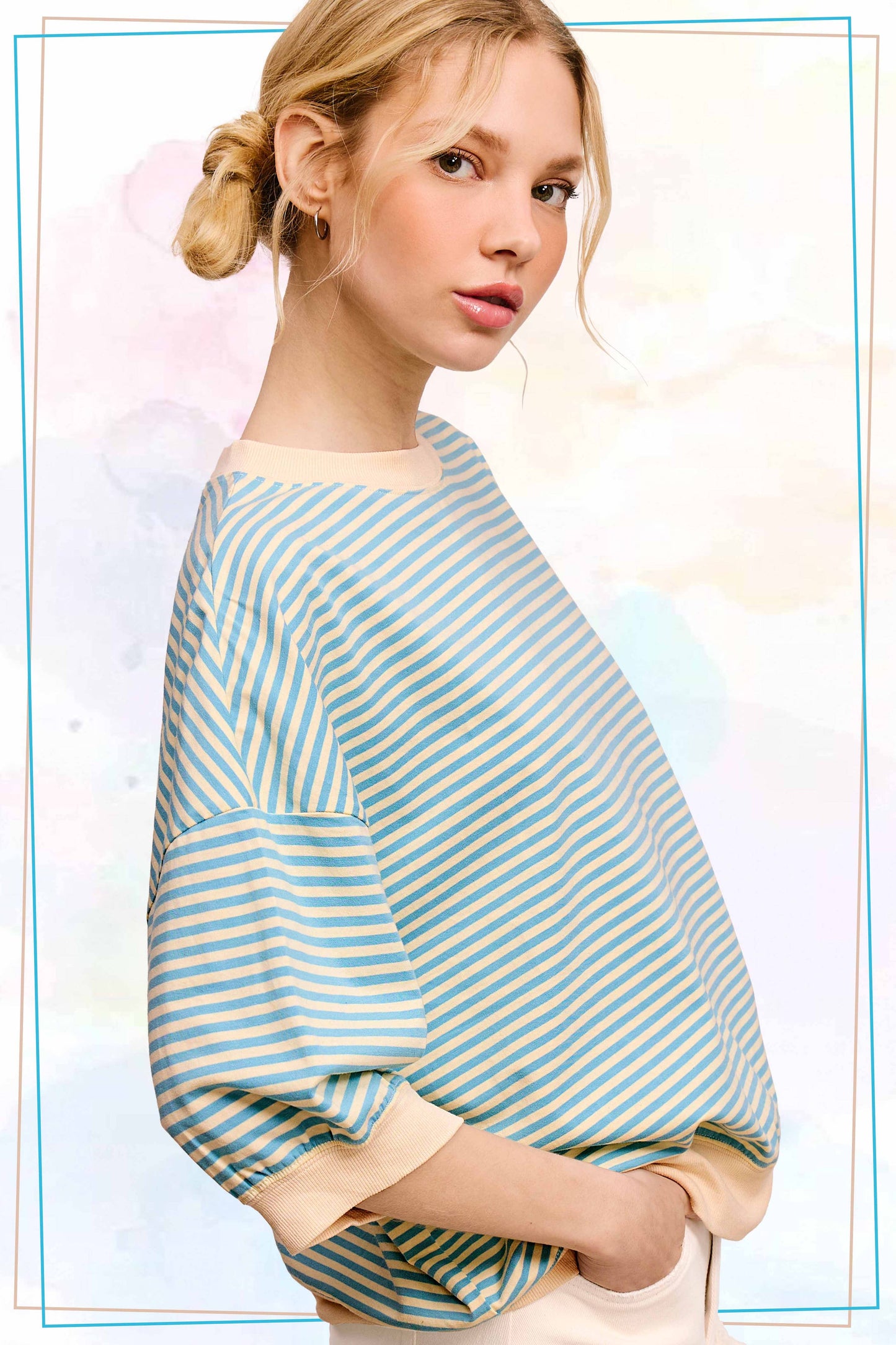 Shits Women’s Loose Fit Striped Short Sleeve Crew Neckline Top MCT7688