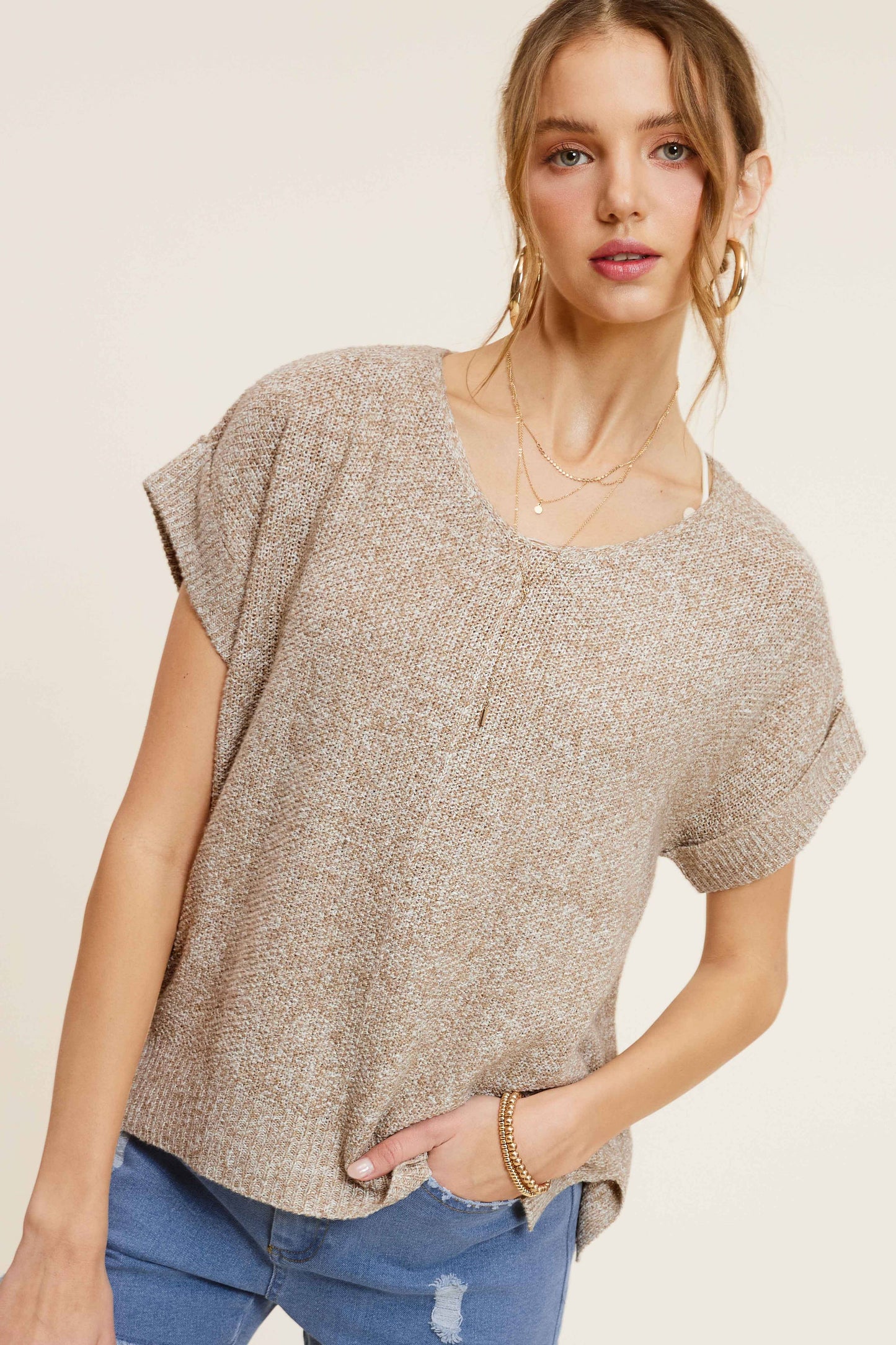 MCS3580-Soft Lightweight Loose Fit Textured Pullover Sweater