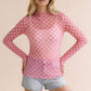 7127 High Neck Checker Mesh Semi Sheer Top HT7127F