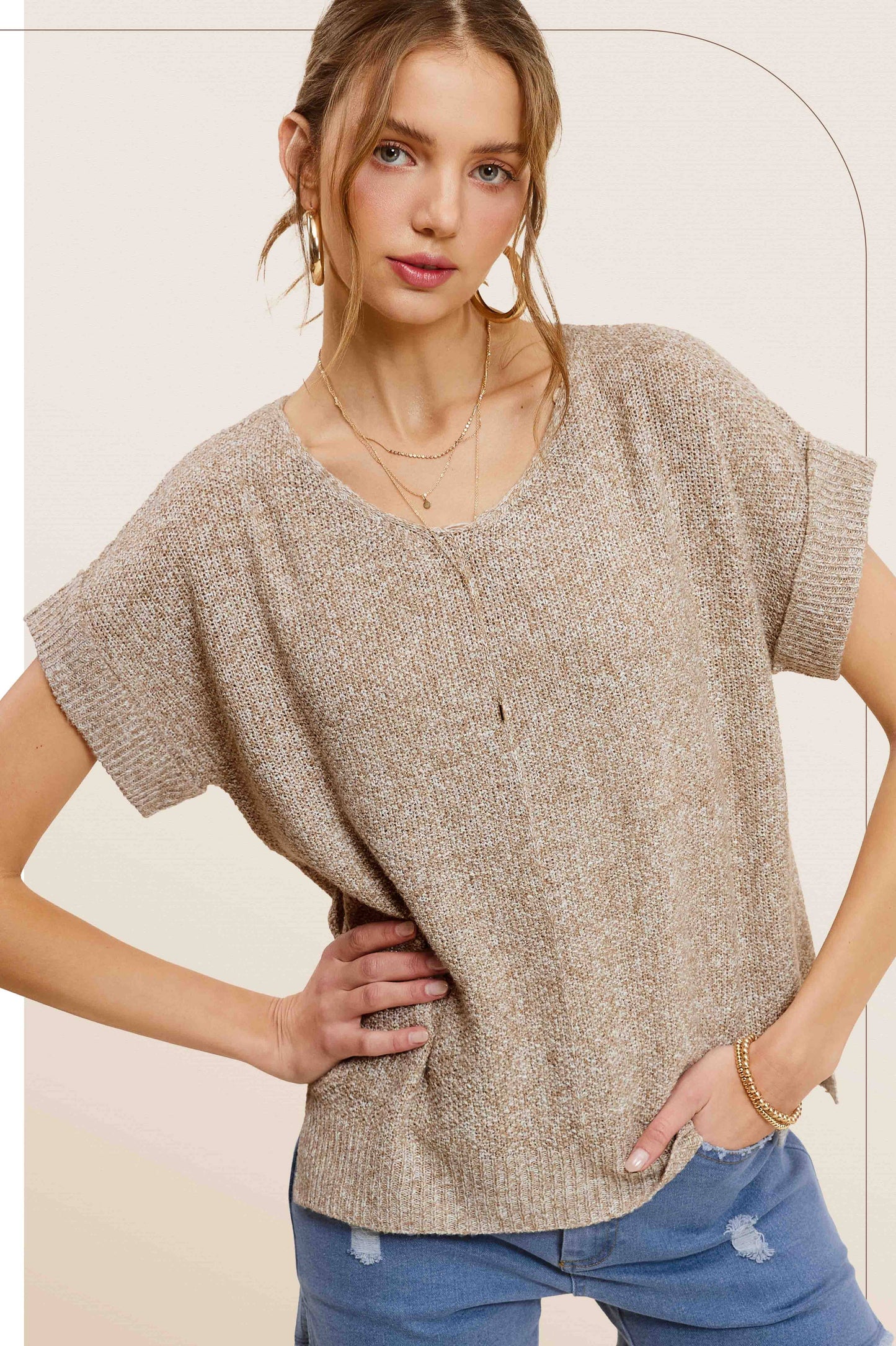 MCS3580-Soft Lightweight Loose Fit Textured Pullover Sweater