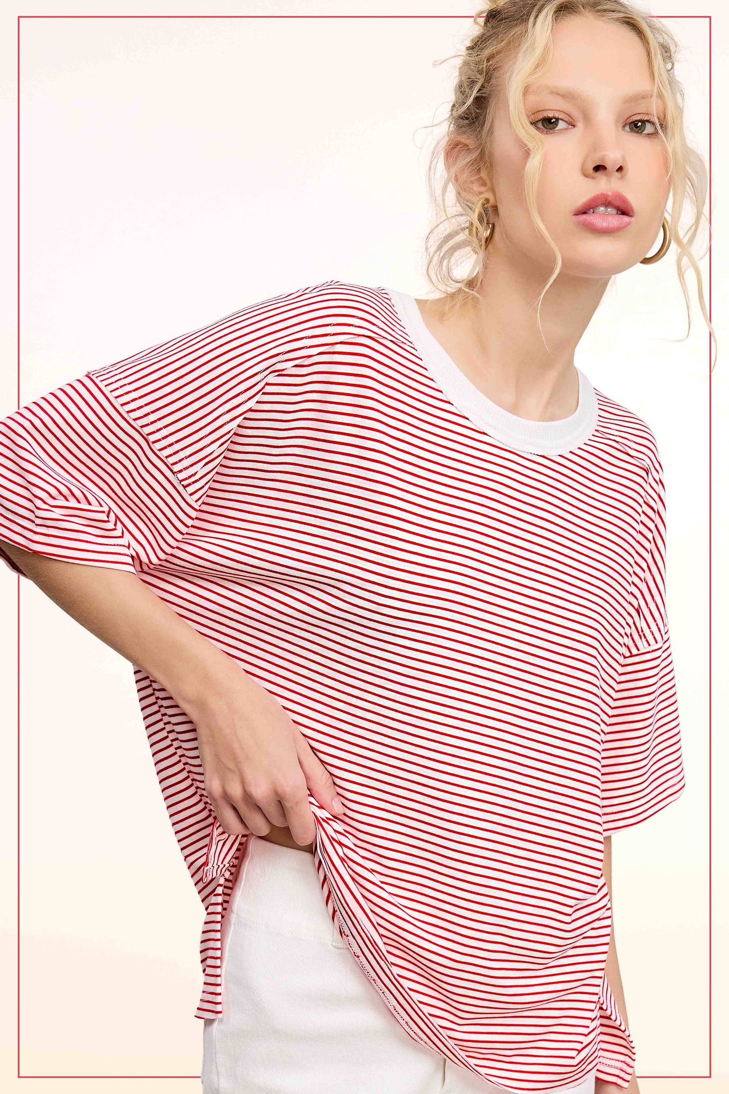 Shirts Women’s Striped Drop Shoulder Short Sleeves HDT7703