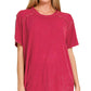 Washed Ribbed Short Sleeve Boat-neck Top 8393a