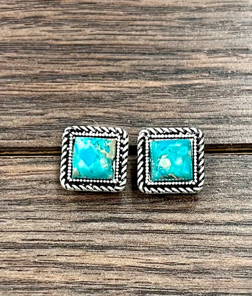 726401, 10mm Square Gemstone Stud Earrings