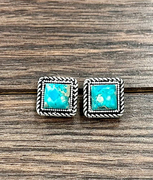 726401, 10mm Square Gemstone Stud Earrings