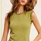HCT7692-Stretchy Brushed Ruffle Sleeve Stripe Tank Top