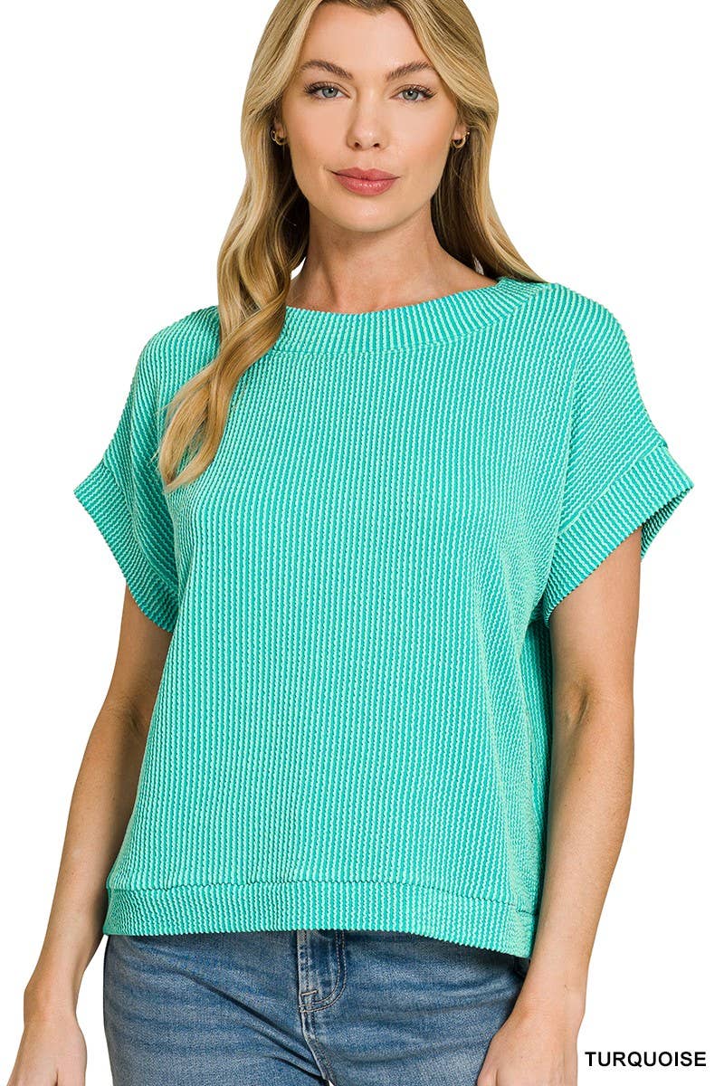 Raised Rib Cap Sleeve Top 8616Y
