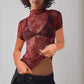 TO1401 Sheer Mesh Lace Short Sleeve Top