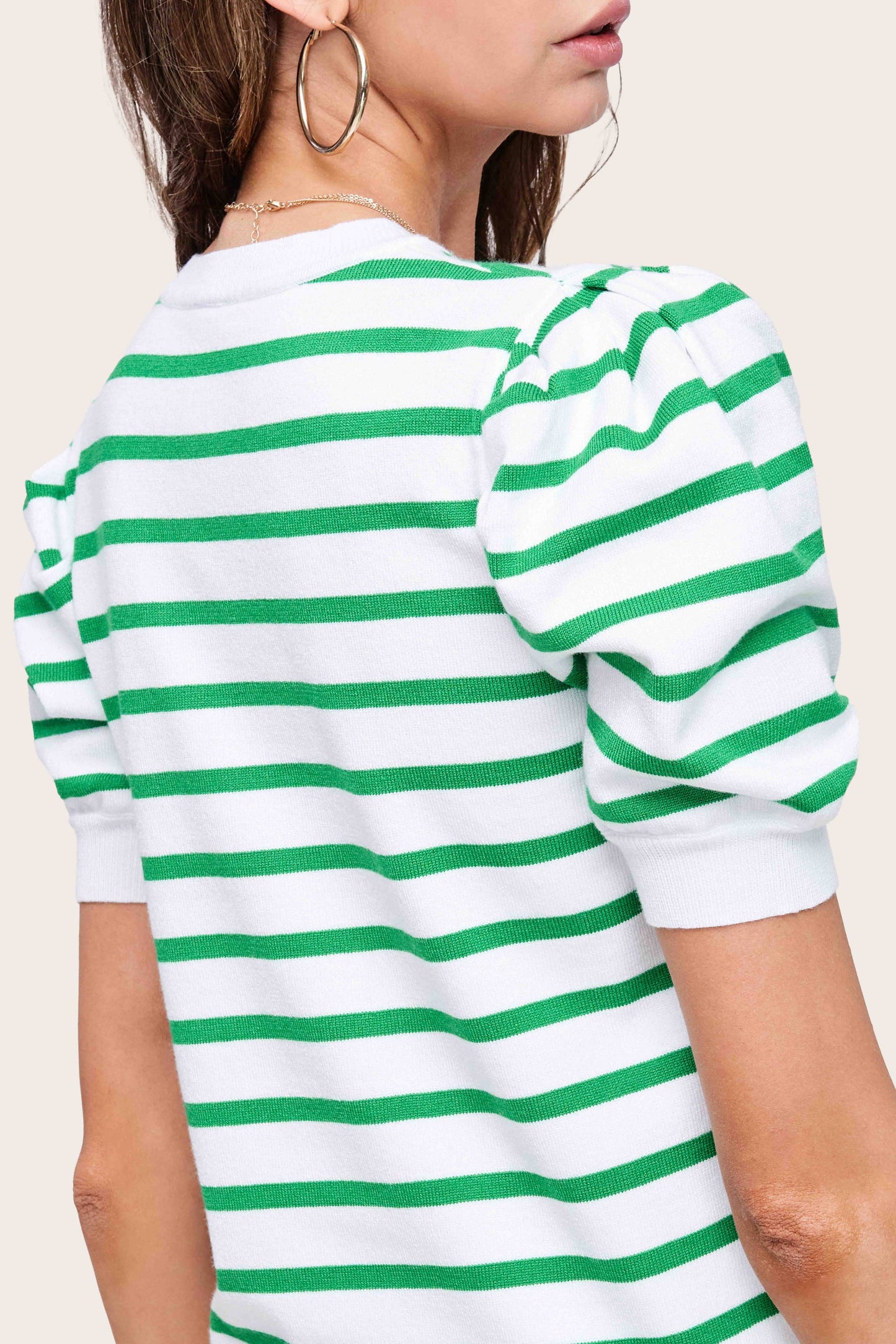 Shirts Women’s Lightweight Puff Short Sleeve Stripe Knit Top JCS3562