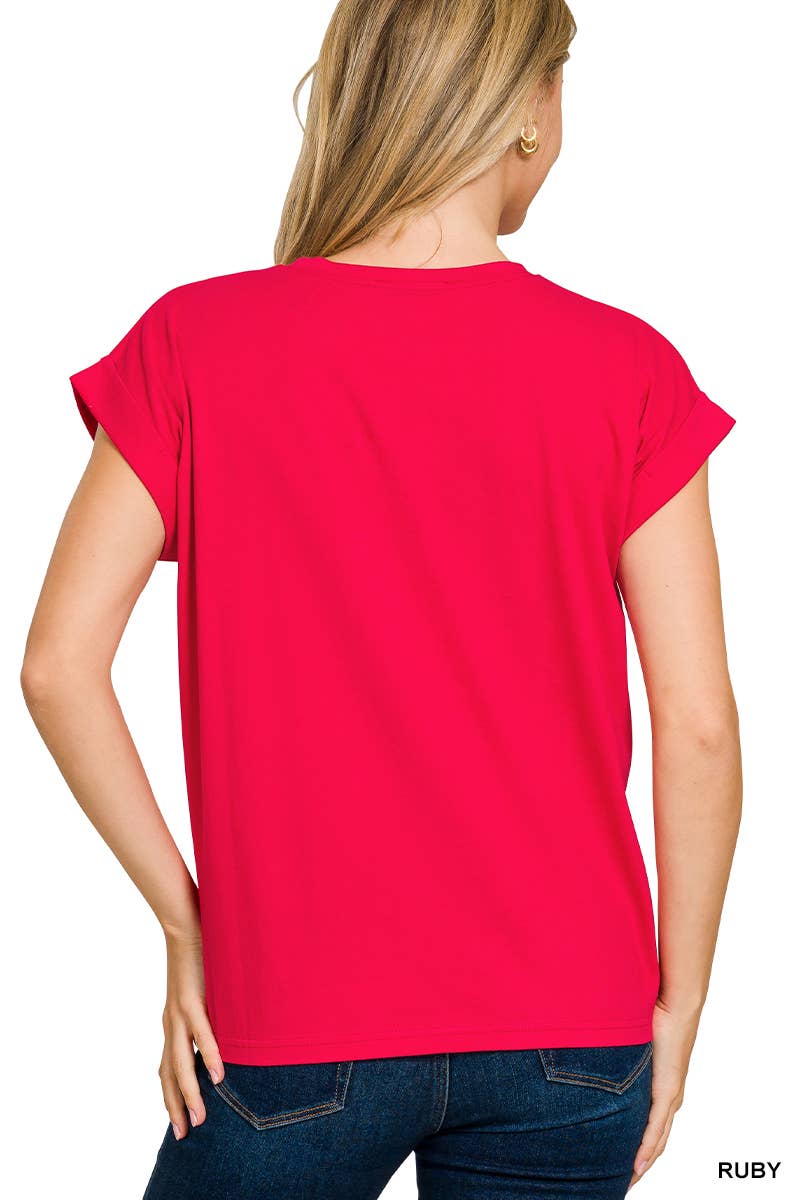 3381 Round Neck Folded Short Sleeve T-shirt CT3381Y