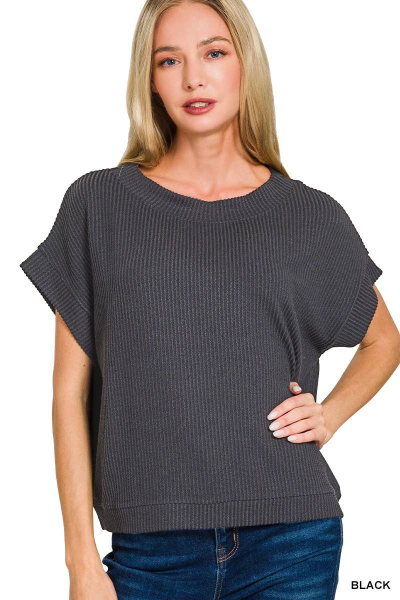 Raised Rib Cap Sleeve Top 8616Y