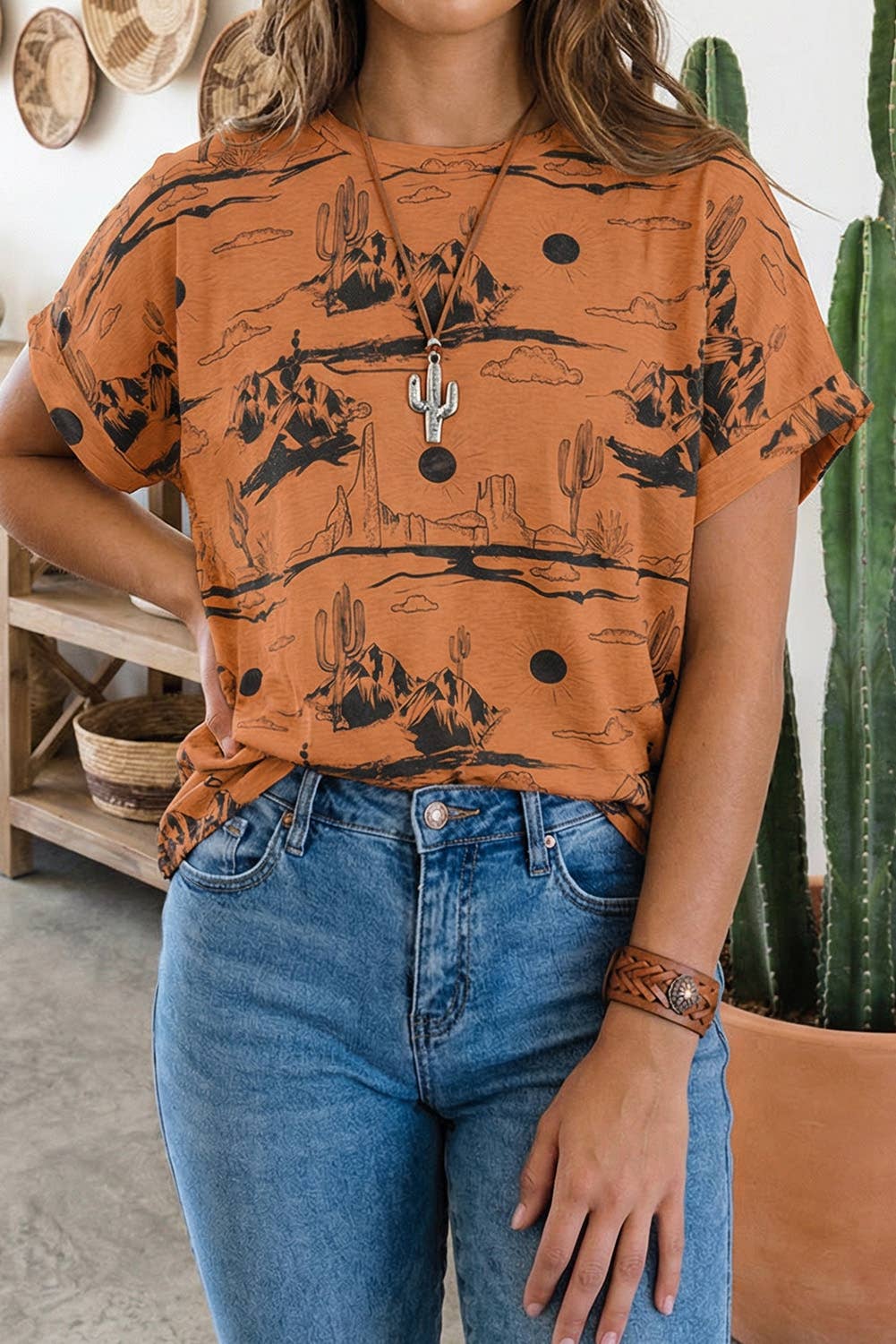 LDC Western Desert Sand Print Short Sleeve Knit Top 25227653