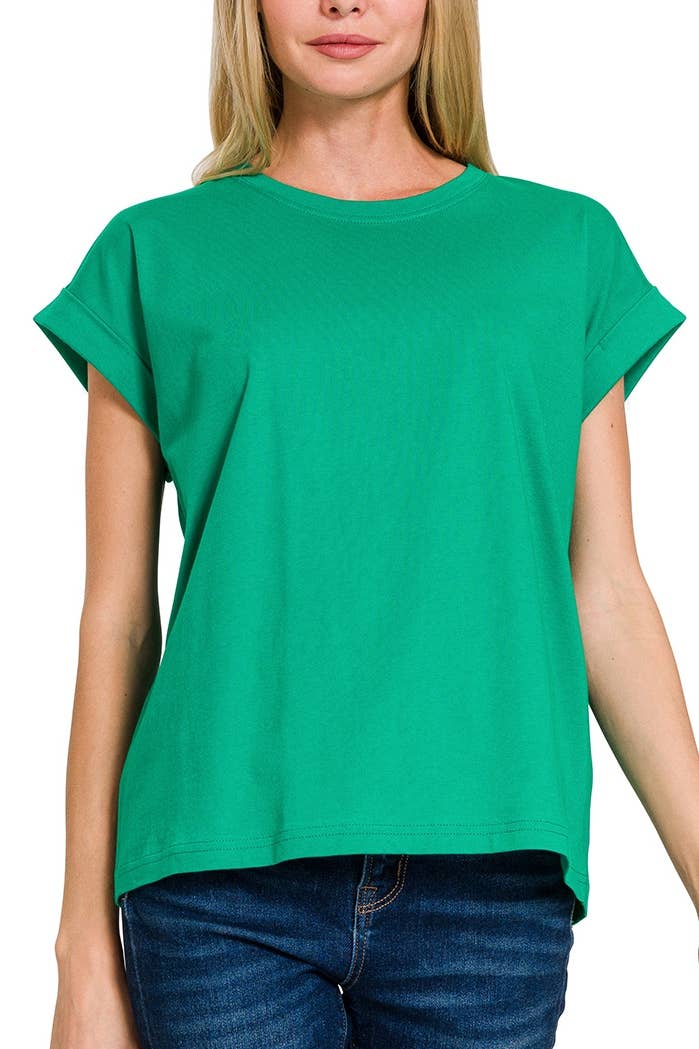 3381 Round Neck Folded Short Sleeve T-shirt CT3381Y