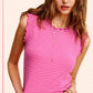HCT7692-Stretchy Brushed Ruffle Sleeve Stripe Tank Top