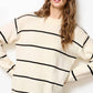 Outerwear Loose Fit Stripe Long Sleeve Crewneck Sweater HCS3553