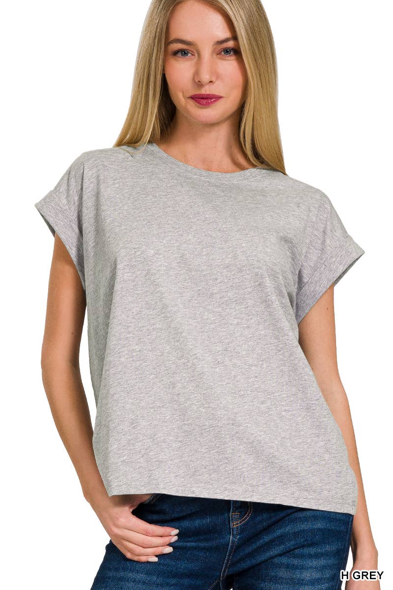 3381 Round Neck Folded Short Sleeve T-shirt CT3381Y