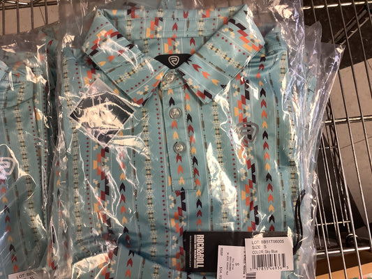 Shirts Boys Short Sleeve Rock&Roll Polo Sky Blue Aztec BB51T06005